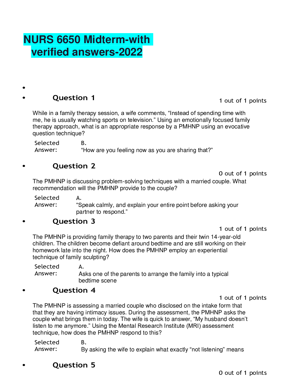 Preview of NURS 6650 Midterm-with verified answers-2022